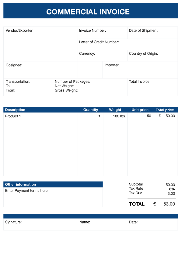 Commercial-invoice-export-sample