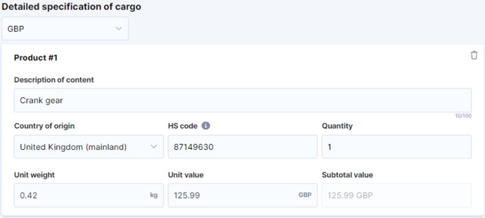 detailed cargo description